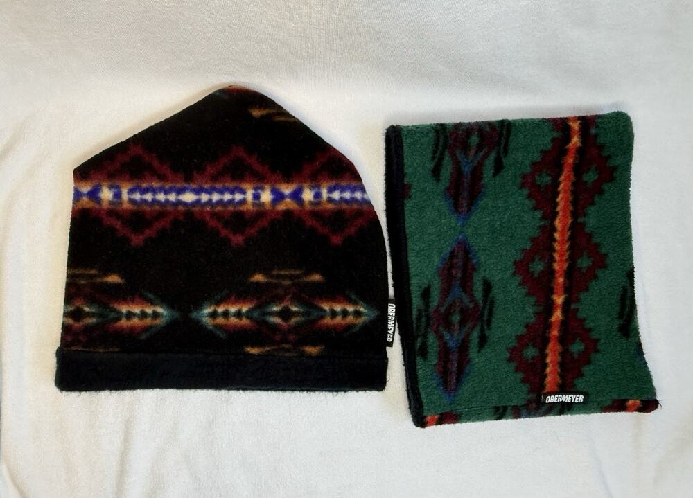 VTG Obermeyer Ski Beanie Neck Gaiter Set Aztec Southwestern Fleece Gorpcore 90s